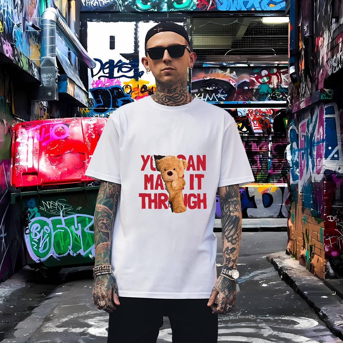 T-Shirts 100% Cotton 230g bear Hip Hop Street Short Sleeve Soft Anime Tshirt for Man Woman Designer Comfortable Tees