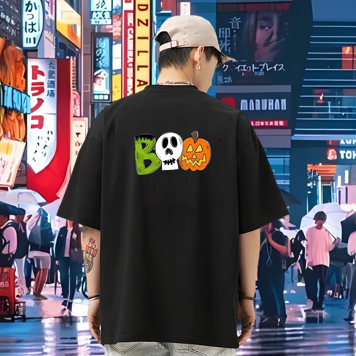 Custom T-Shirts 230g Cotton halloween Outdoor Tshirts Breathable Soft Loose Fit Mens Tshirts Black White