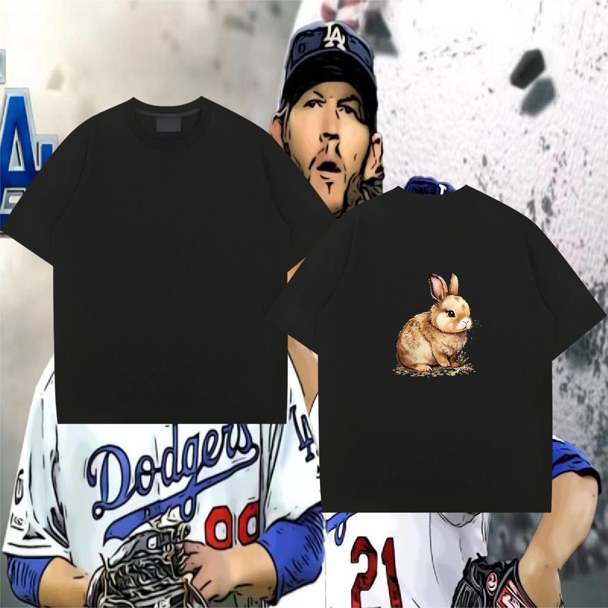 2024 T Shirts Men 230g 100% Cotton rabbit Street Casual Tees O Neck Short Sleeves Cool Men Tops Tees Skull