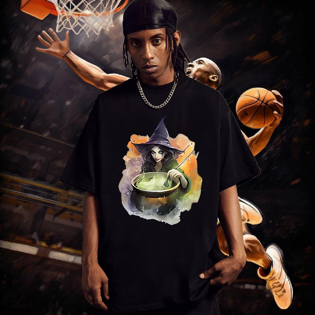 Classic T-Shirts 230g 100% Cotton witch Hip Hop Clothings Breathable Crew Neck Loose Fit Men Clothes T-Shirt DIY Printed