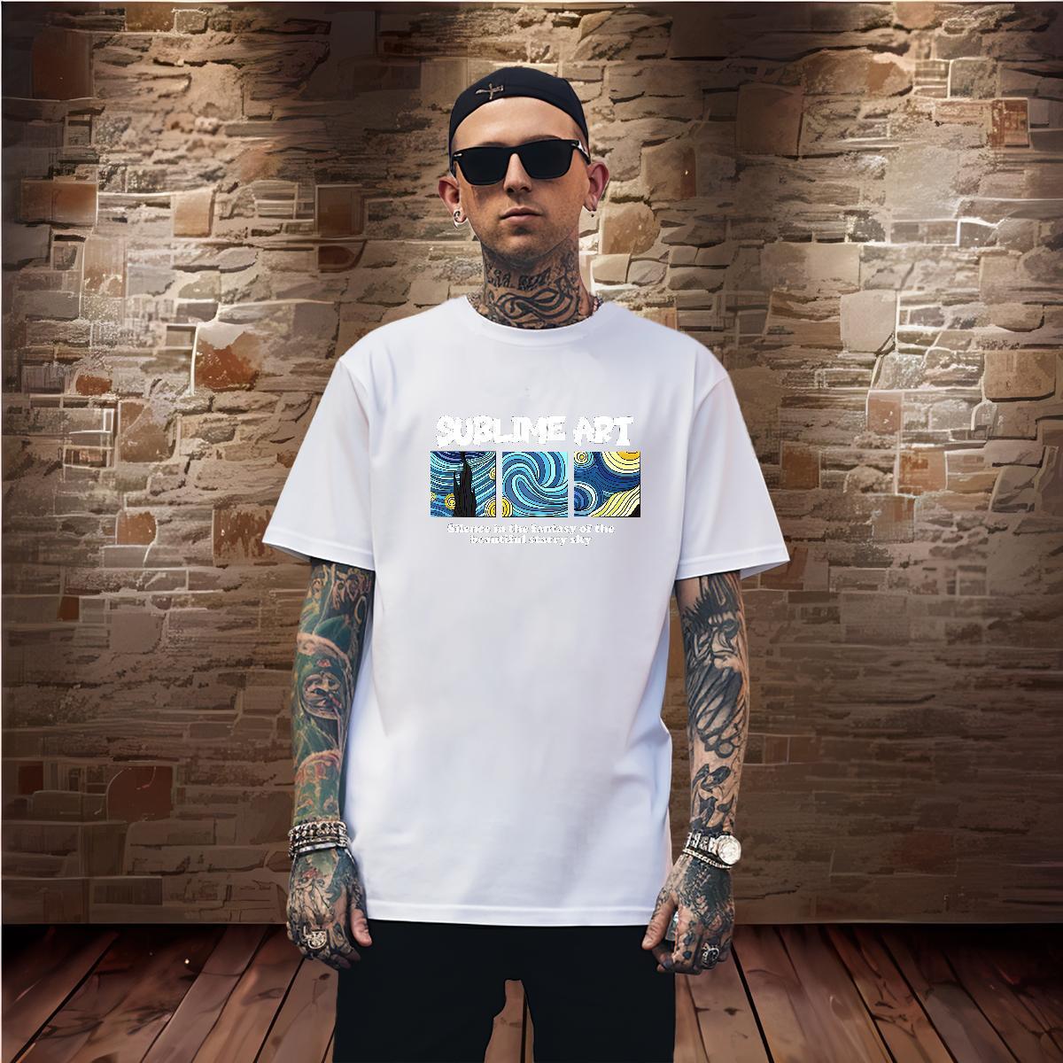 T shirt 100% Cotton 230g starry sky Street wear Hip Hop Breathable Short Sleeve Plus Size Custom Couples T Shirts Classic Wholesale Clothes