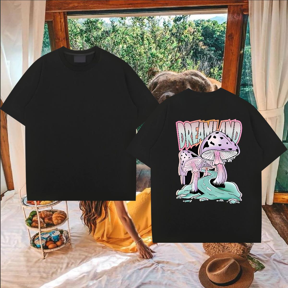 2024 Summer Man T Shirts 230g Pure Cotton mushroom Casual Daily Wear Top Tees Breathable Crew Neck Loose Men Tees Custom Cartoon