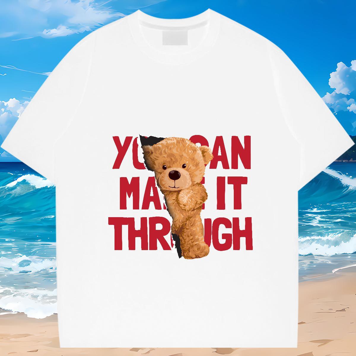 Brand T-Shirts for Men 230g Cotton bear Anime Printing Street Tees Shirts Crew Neck Classic Men Clothes T-Shirt DIY