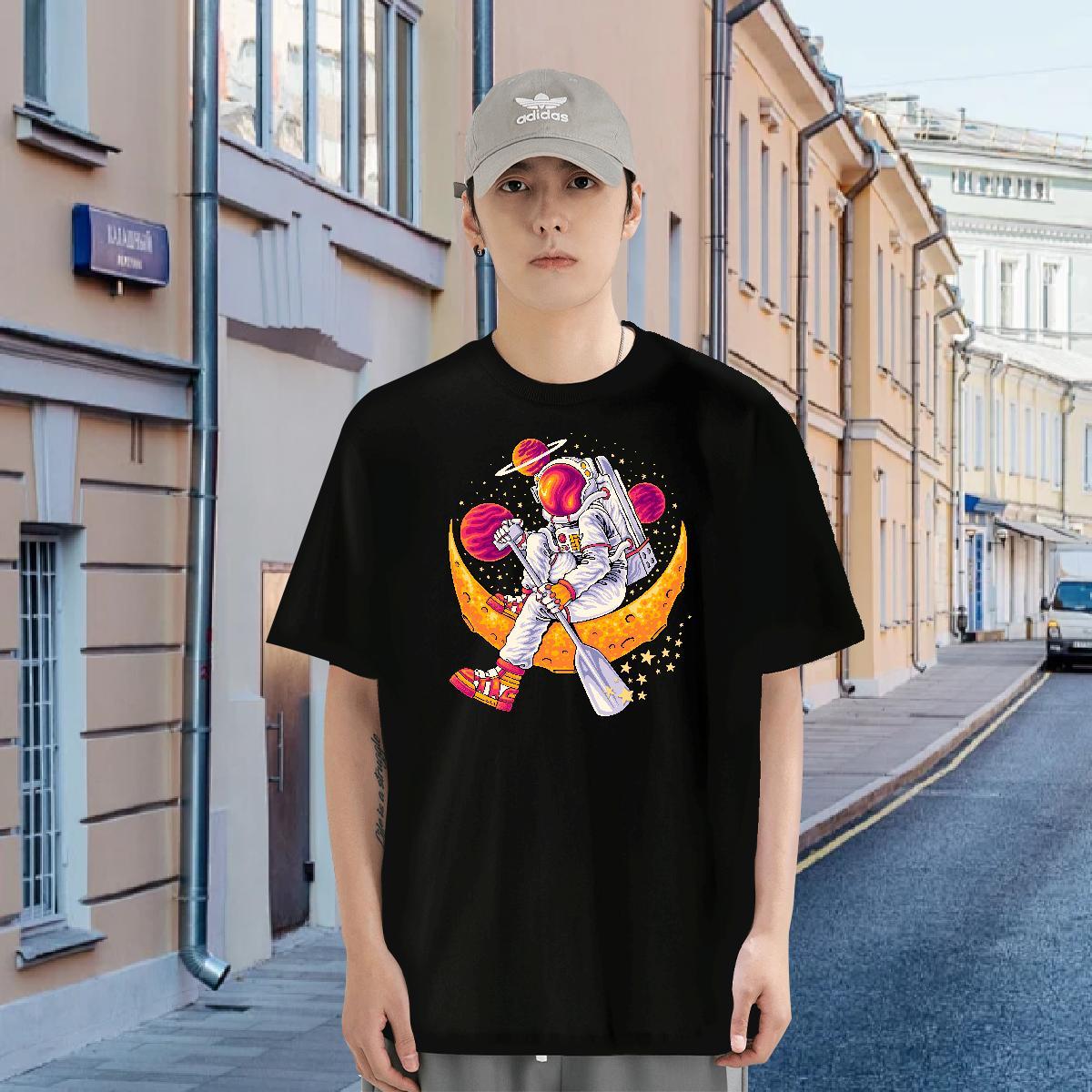 Men T Shirts 230g 100% Cotton cosmonaut Spring Summer Short Sleeve O-Neck Customized Men Tees Wholesale High Quality Tee Shirt