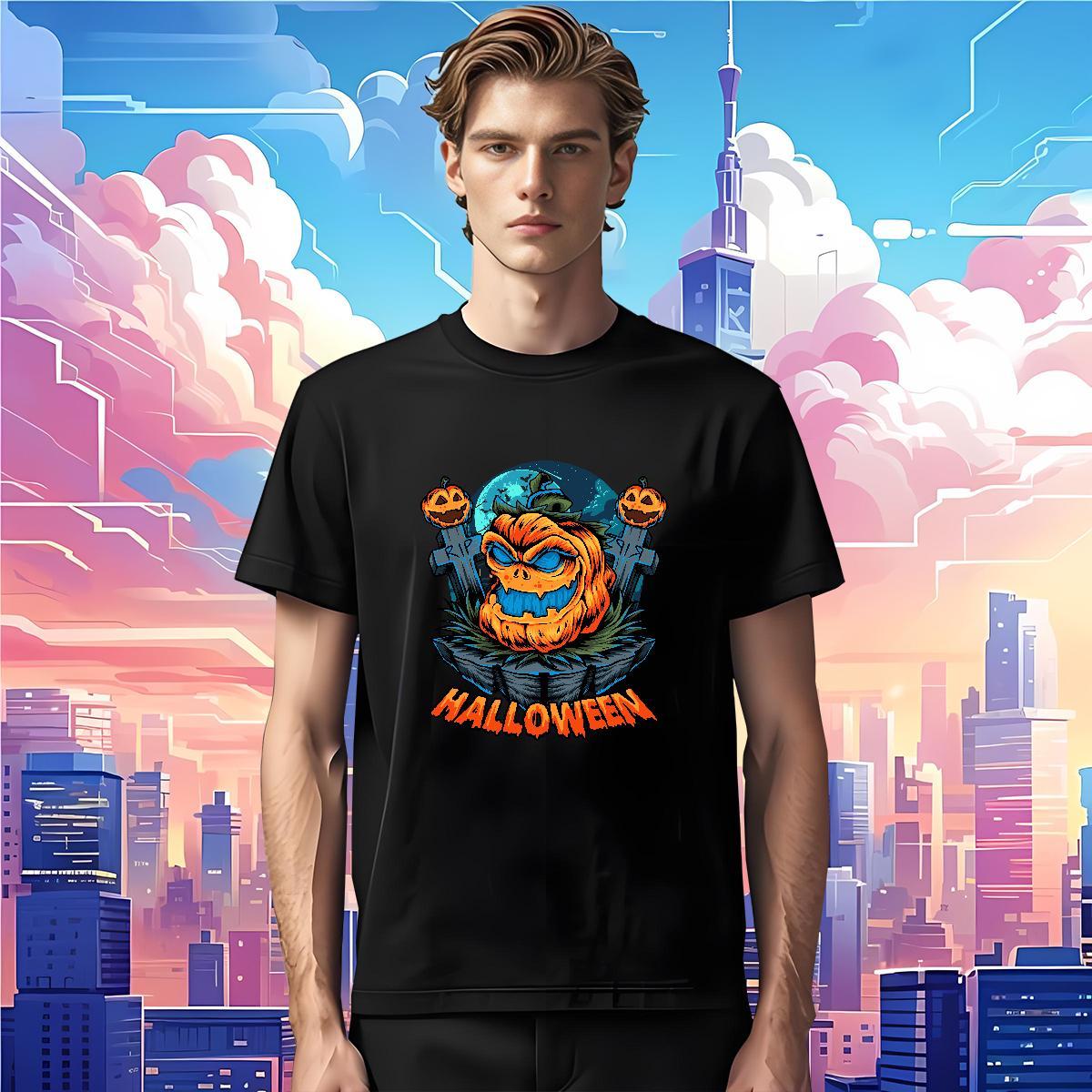 Mens T Shirts 100% Cotton 230g Halloween Casual Breathable Short Sleeve Skull Mens Tshirts Designer Unisex Polos