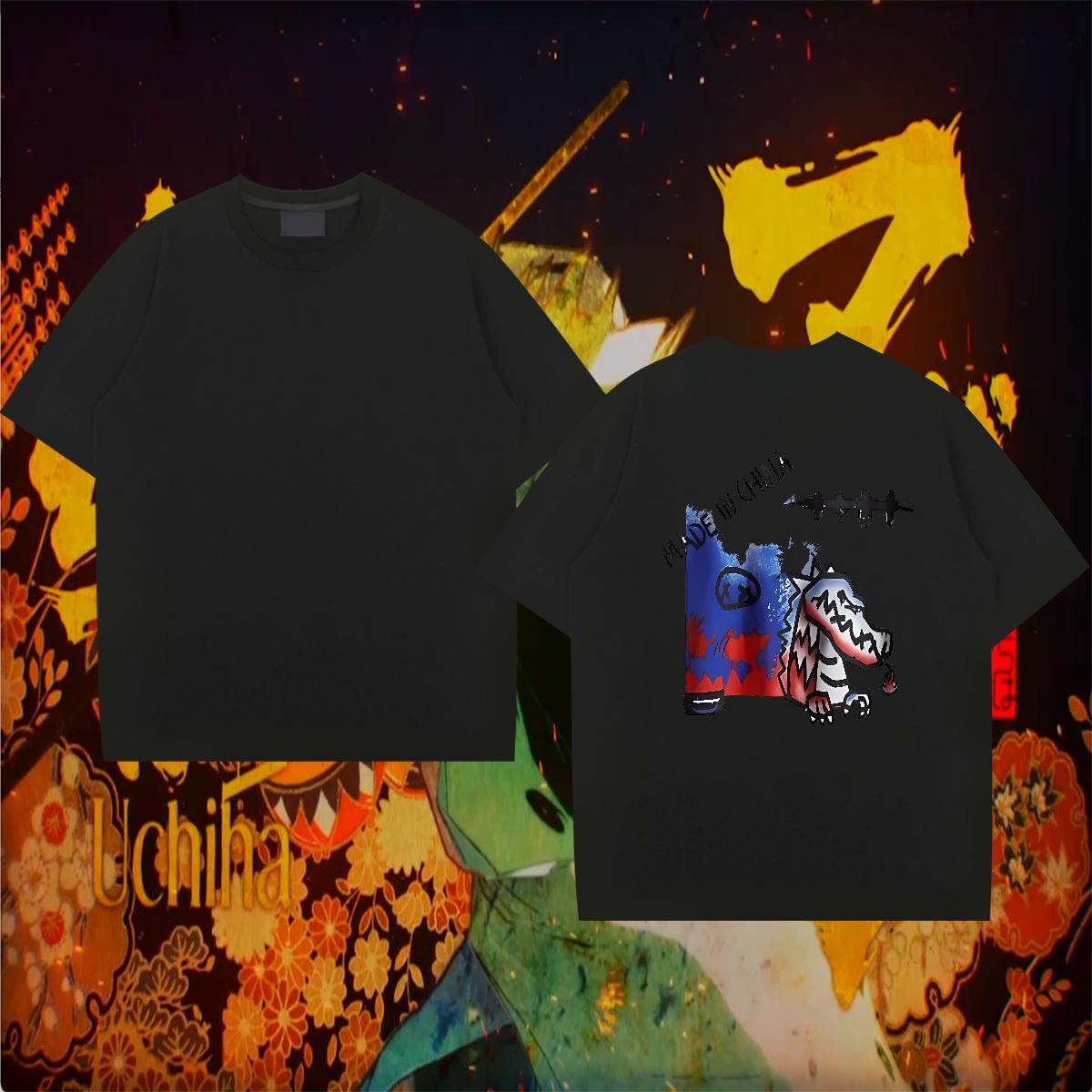 Casual New T-Shirts 100% Cotton 230g dinosaur Anime Printing Street Tops Breathable Short Sleeve Cool Design Tshirt for Man Woman DIY