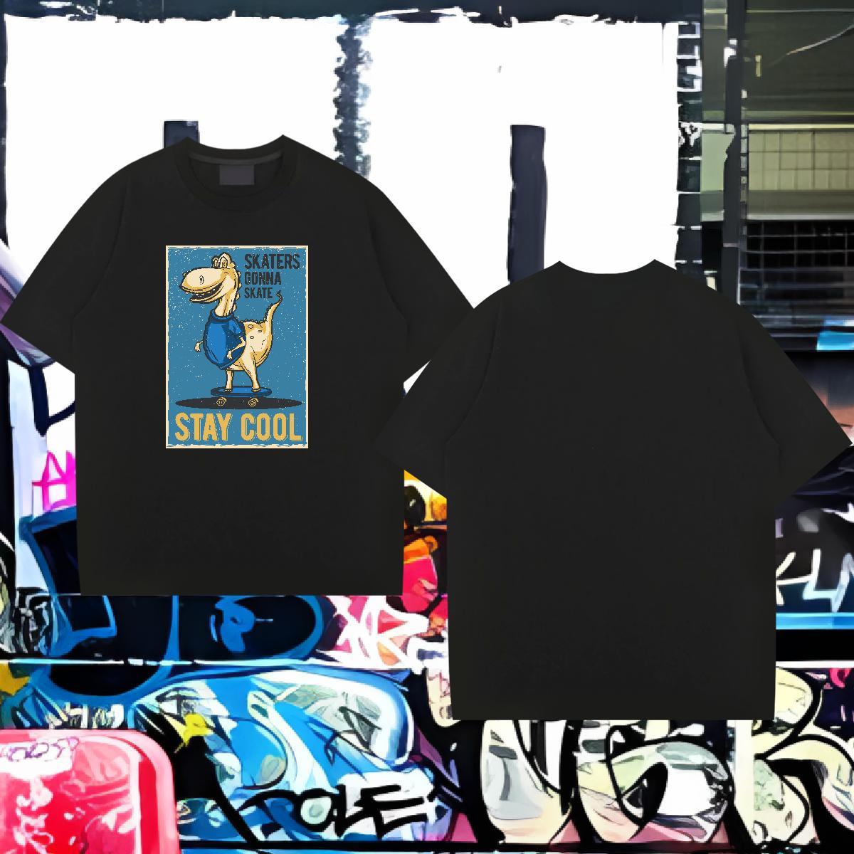 Factory Direct Mens T Shirts 230g Cotton dinosaur Street wear Hip Hop Tops Tees Pure Cotton Loose Fit Men Tees DIY Printed