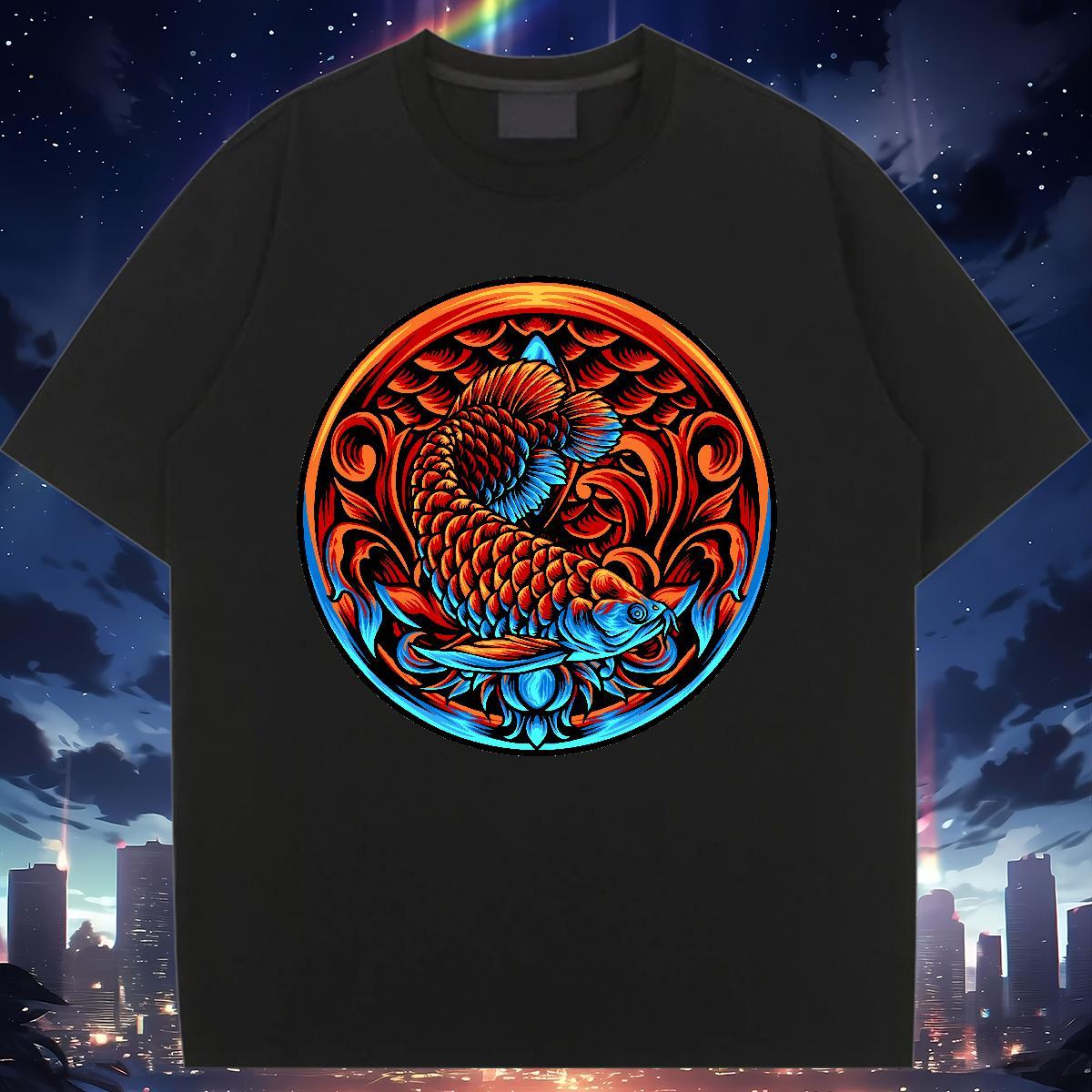 High quality T-Shirts O-Neck Short Sleeve Lady T shirt Cartoon Printing L-4XL Gold fish Casual Sport 230g Pure Cotton 2024 Designer Clothings