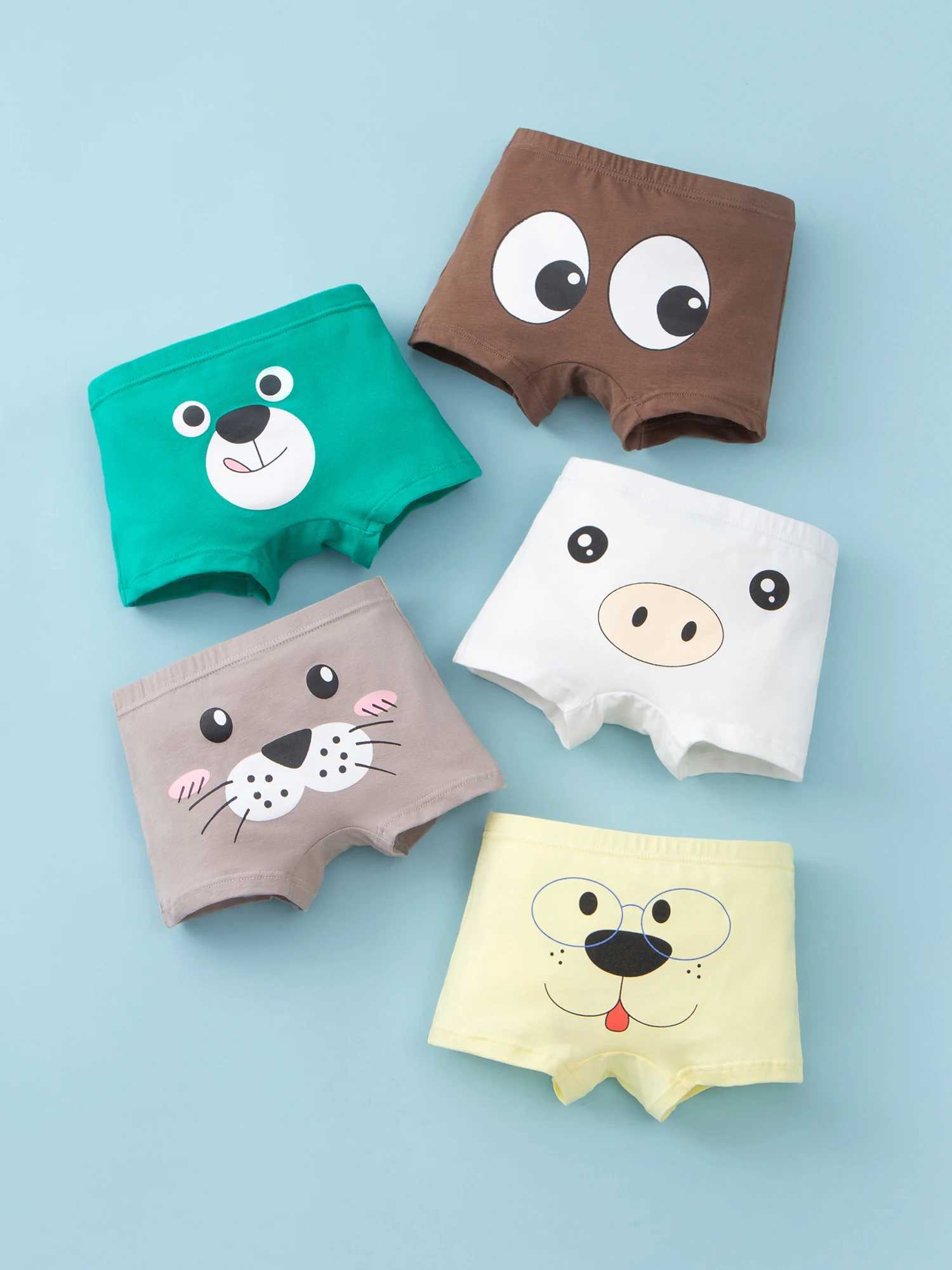 Introduction to 5 pairs of mixed boy boxers with cute cartoon images and soft and breathable childrens boxersW240715