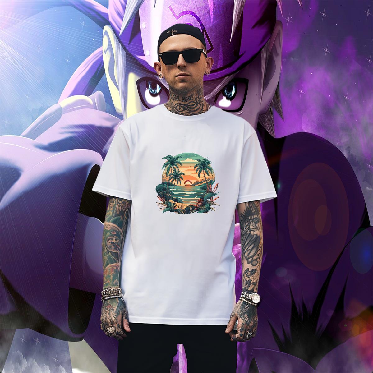 Cool Mens Tshirts 100% Cotton 230g Casual Daily Wear beach Anime Print Pure Cotton 2024 Men T Shirts Tops