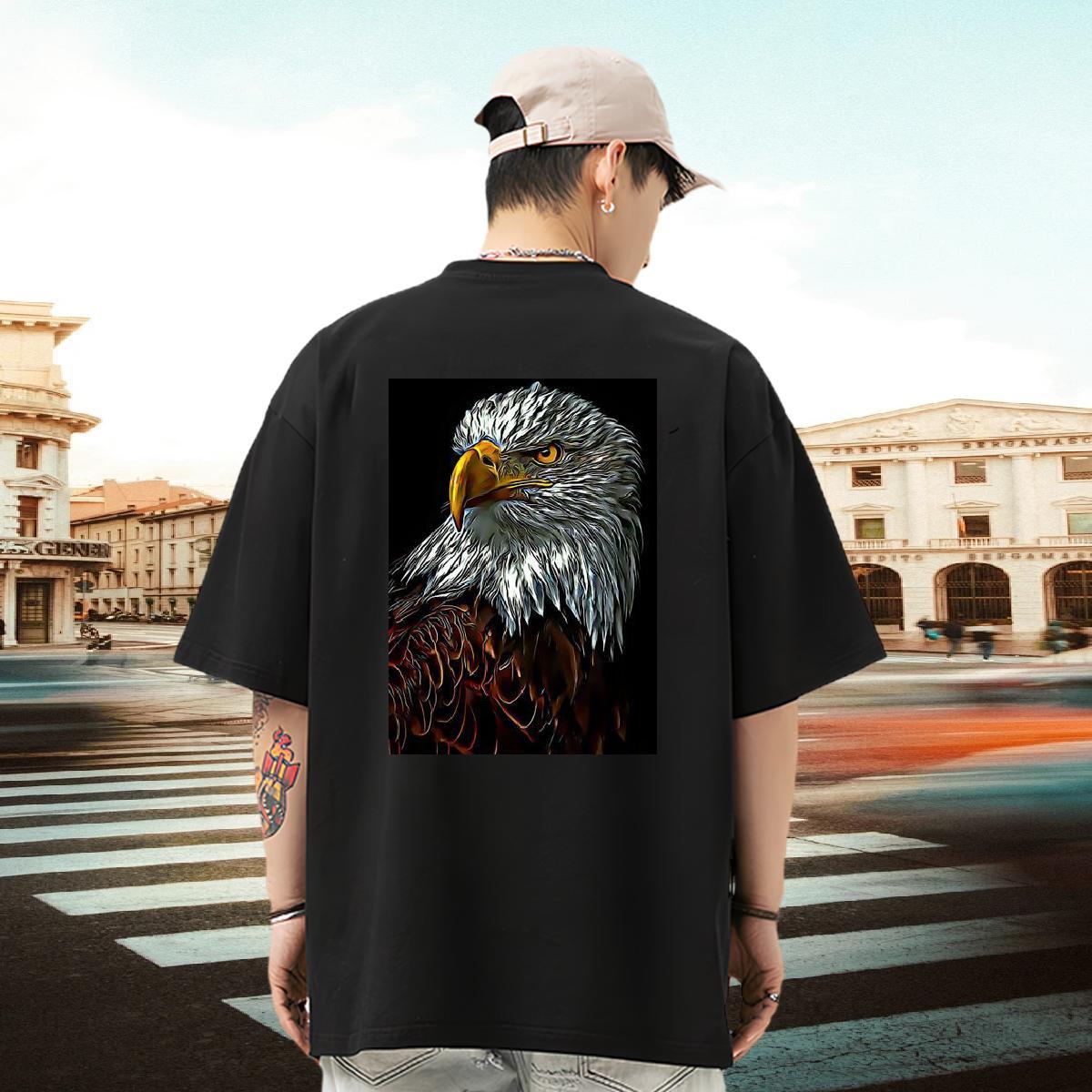 Fashion T Shirts Men 230g 100% Cotton eagle Street Casual Tees Breathable Brand Tshirts Skull
