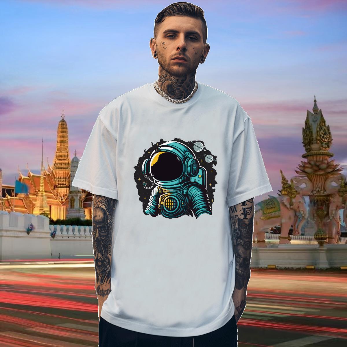 T-Shirts for Men 230g Cotton cosmonaut Hip Hop Breathable Short Sleeve Customized Couples T Shirts Classic Cool Tshirts