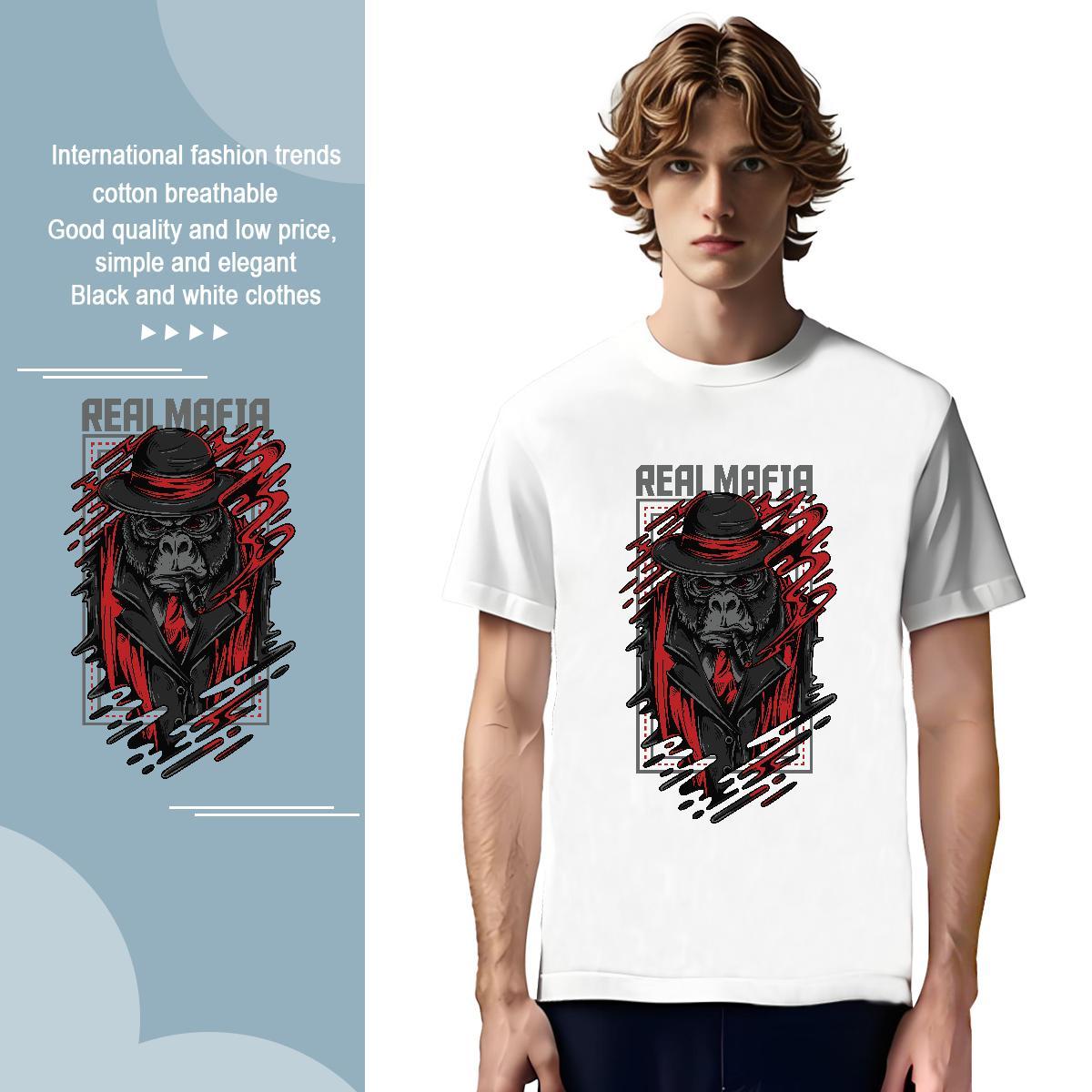 T-Shirts 230g Pure Cotton chimpanzee Street Casual Breathable Crew Neck Floral Print Tshirts Stylist Cool Design Polos