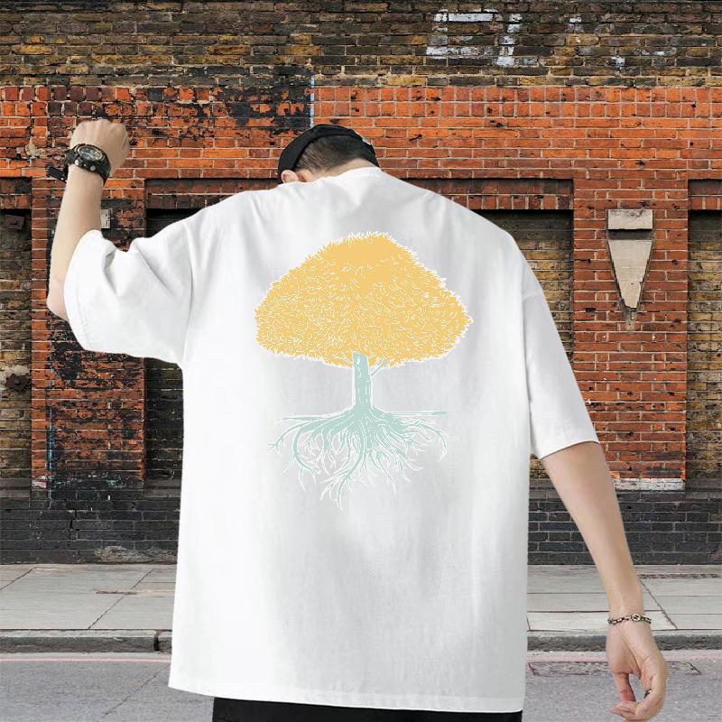 Classic Casual T-Shirts for Men 230g 100% Cotton tree Outdoor Polos Breathable Soft Loose Men Clothes T-Shirt Anime