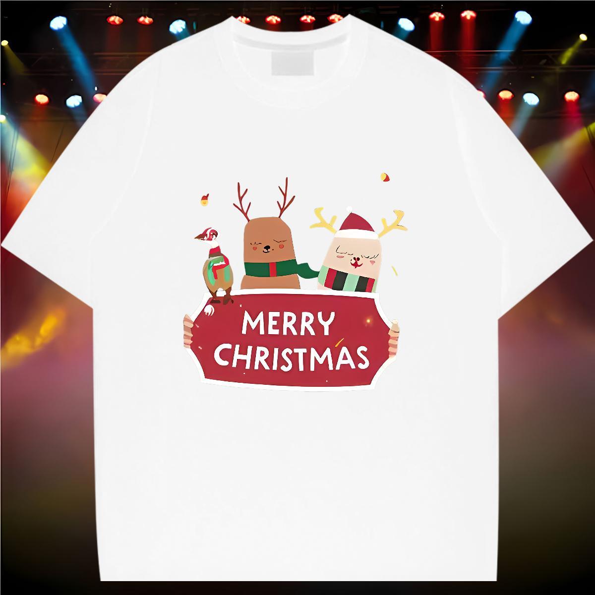 Fashion T Shirt For Man 230g 100% Cotton Christmas Daily Wear Tops Shirt Pure Cotton Unisex Men Tees Cartoon Printing L-4XL