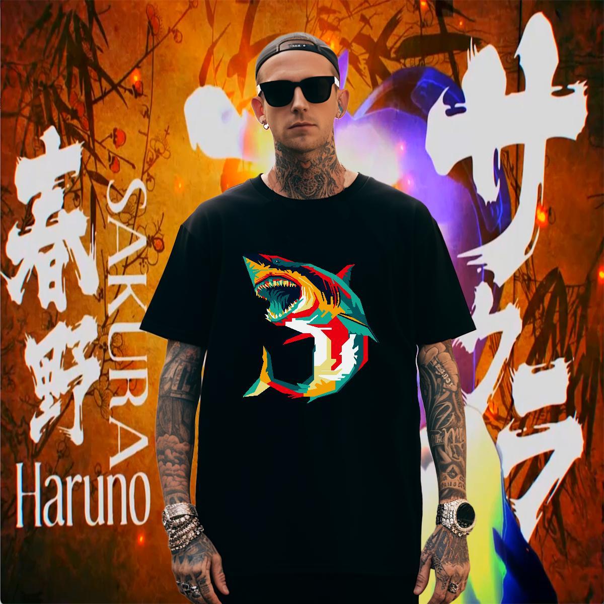 T-Shirts for Men 230g Pure Cotton shark Daily Wear Breathable Soft Plus Size Custom Tshirts Casual New Comfortable Top Tees