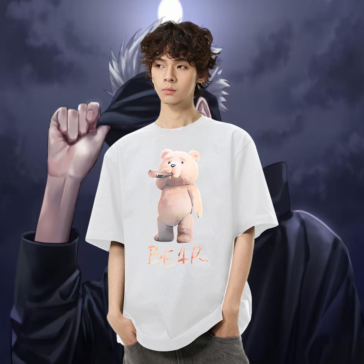Fashion Casual Mens T Shirts 230g 100% Cotton bear Outdoor Tees Shirts Breathable Soft Loose Fit Couples T Shirts Plus Size Custom