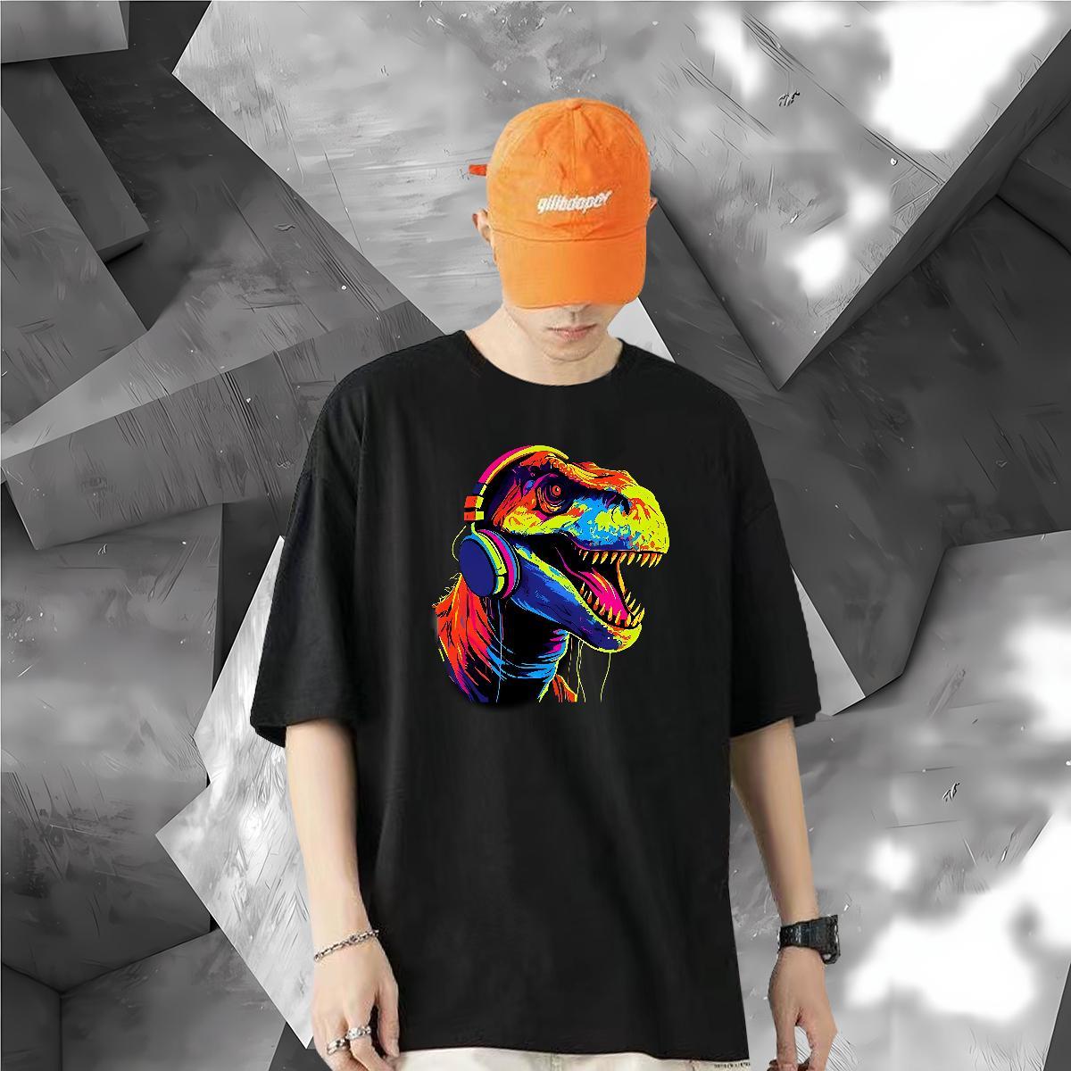 Custom Man T Shirts 230g Cotton dinosaur Outdoor Tops Tees Breathable Short Sleeve Loose Fit Men Tees White Plus Size