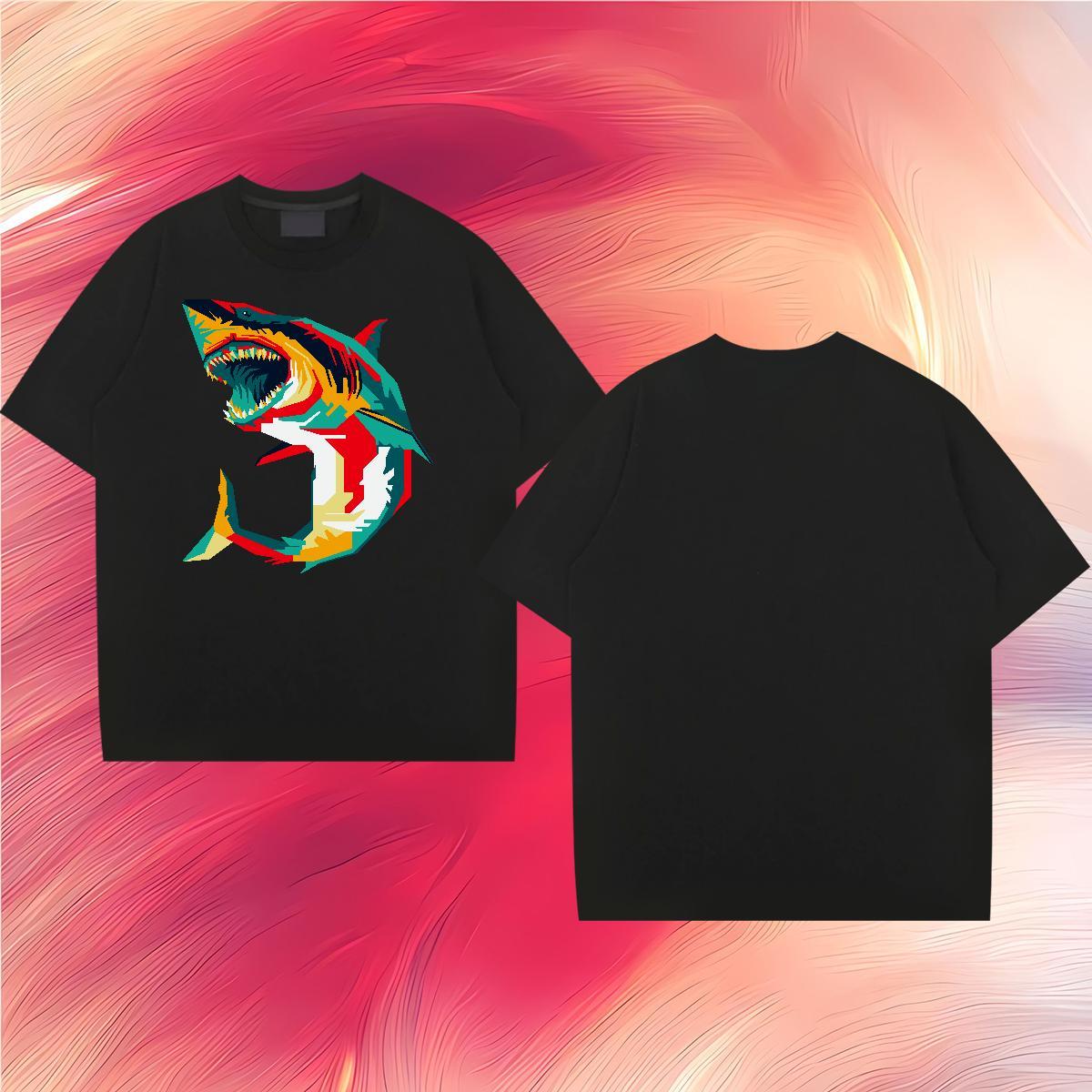 Fashion New Man T Shirts 230g 100% Cotton shark Outdoor Tee Shirt Breathable Short Sleeve Designer Men Tops Tees Skull