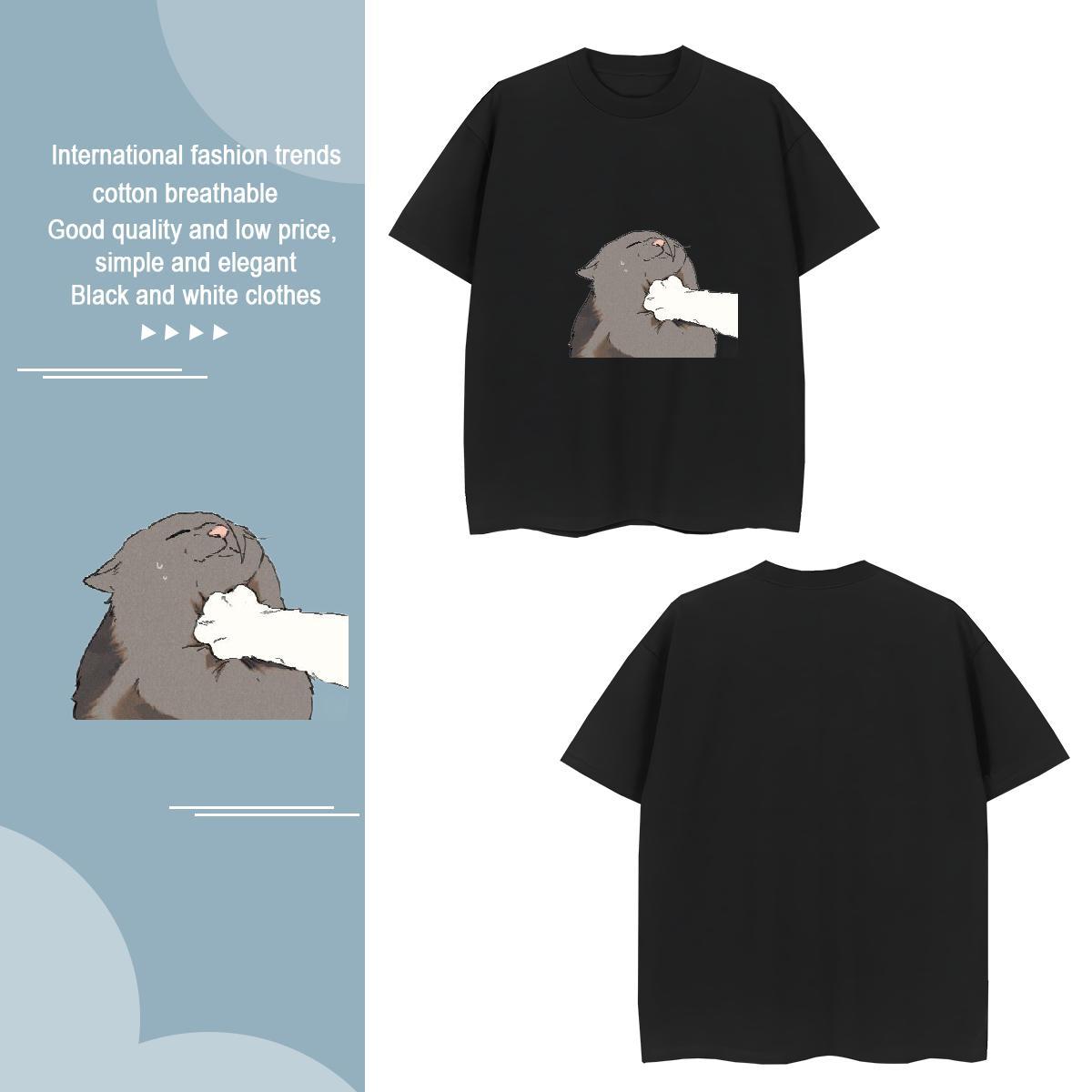 Mens T Shirts 230g Pure Cotton cat Hip Hop Breathable Crew Neck White Plus Size Men Clothes T-Shirt 2024 Designer Classic Tops Tees