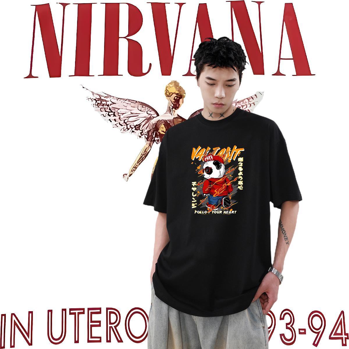 Factory Direct Man T Shirts 230g Pure Cotton panda Beach Wear Breathable Short Sleeve Wholesale Men Tops Tees Cartoon Print