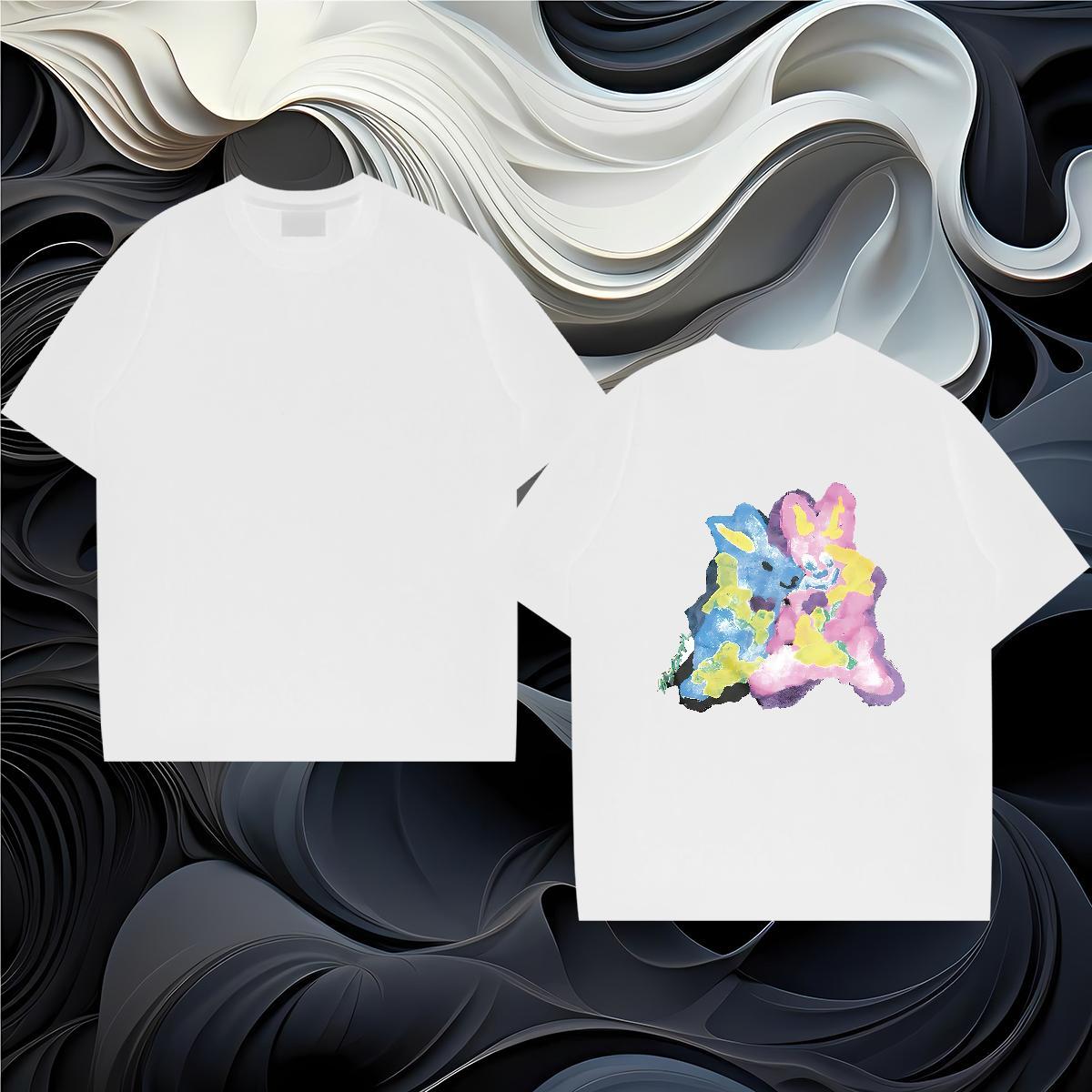 Wholesale T-Shirts 230g Cotton rabbit High Street Hip Hop Clothings Breathable Short Sleeve Loose Men Tees Custom Print Plus Size