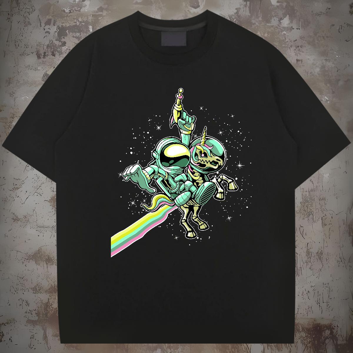 T-Shirts for Men 230g 100% Cotton cosmonaut Sports Casual Round Neck Short Sleeve Custom Cartoon Mens Tshirts Casual New Loose Tee Shirt