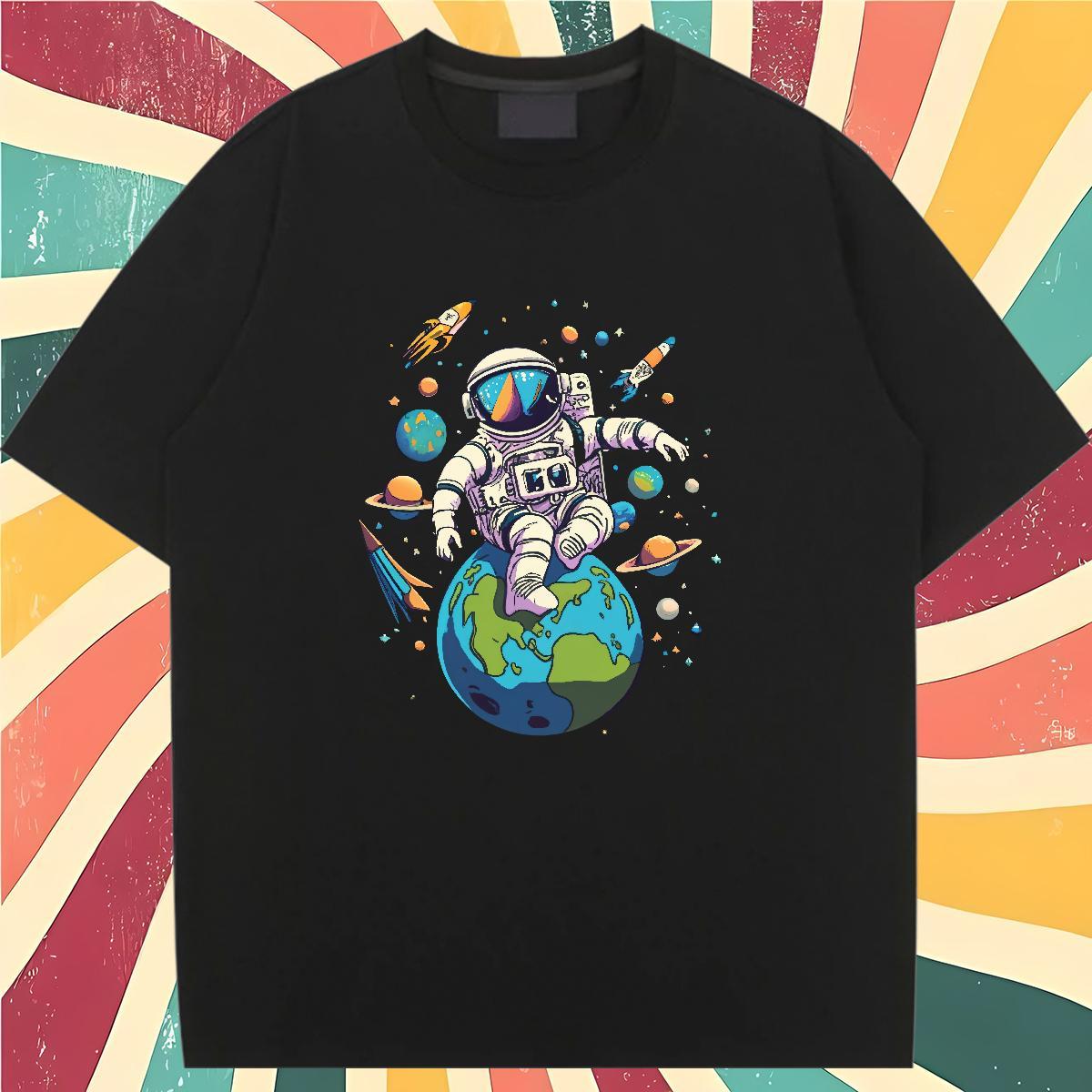 Unisex T shirt Breathable Soft Women Tshirts DIY Anime spaceman Spring Summer 100% Cotton 230g Brand Clothes Shirt