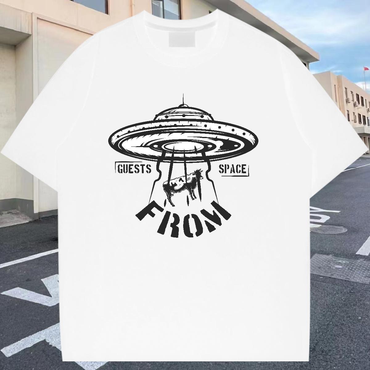 Comfortable Men Clothes T-Shirt 230g Pure Cotton Daily Outfit UFO DIY Anime Round Neck Short Sleeve Classic Man T Shirts Tees