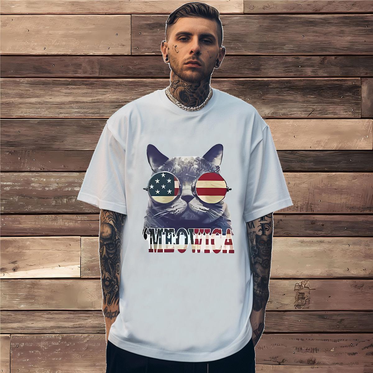 T Shirt For Man 230g Pure Cotton cat Spring Summer Breathable DIY Anime Tshirt for Man Woman New Arrival Popular Clothes