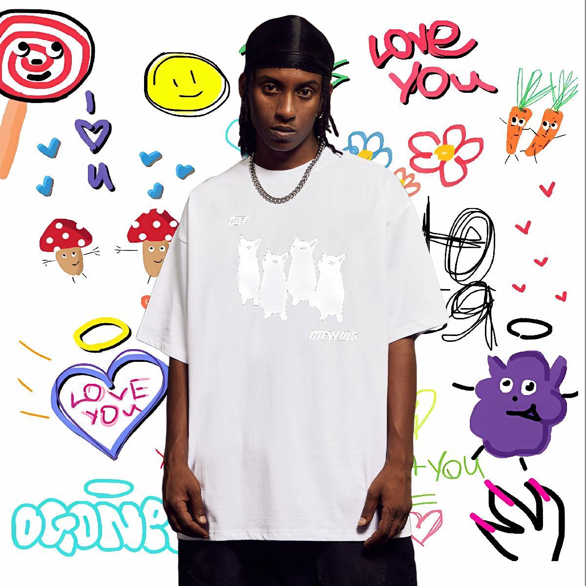 Man T Shirts 230g Pure Cotton cat Casual Short Sleeve Soft Skull Couples T Shirts Stylist Classic Clothings