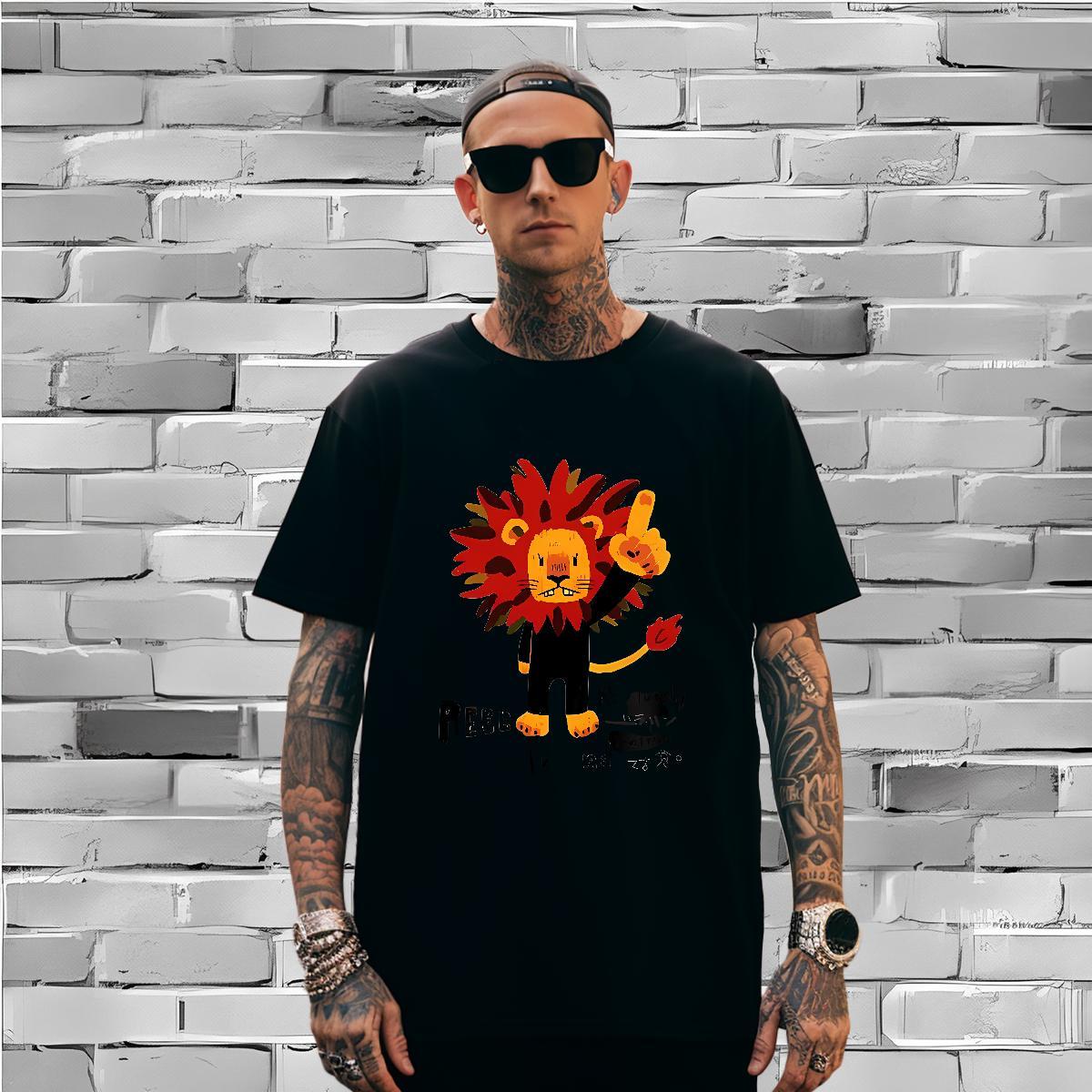 T-Shirts 230g Pure Cotton lion Casual Daily Wear Breathable Short Sleeve Floral Print Men Clothes T-Shirt Factory Direct Unisex Tshirts