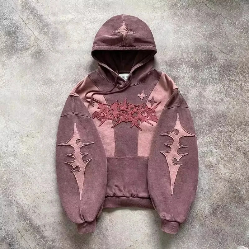 Y2K Street Fashion Trend Spot Splicing Hoodies Women Harajuku Hip Hop Retro Joker Sweatshirt Couple Casual Loose Punk Hoodie 240806