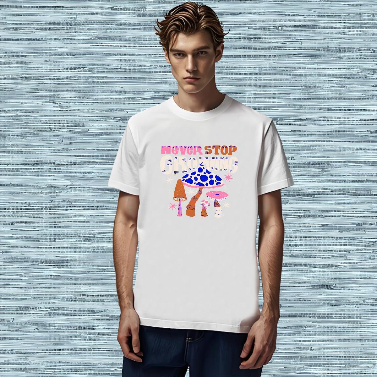 T shirt 230g Cotton mushroom Daily Outfit Breathable Short Sleeve Cartoon Print Men Tees 2024 Summer Popular Tops Shirt