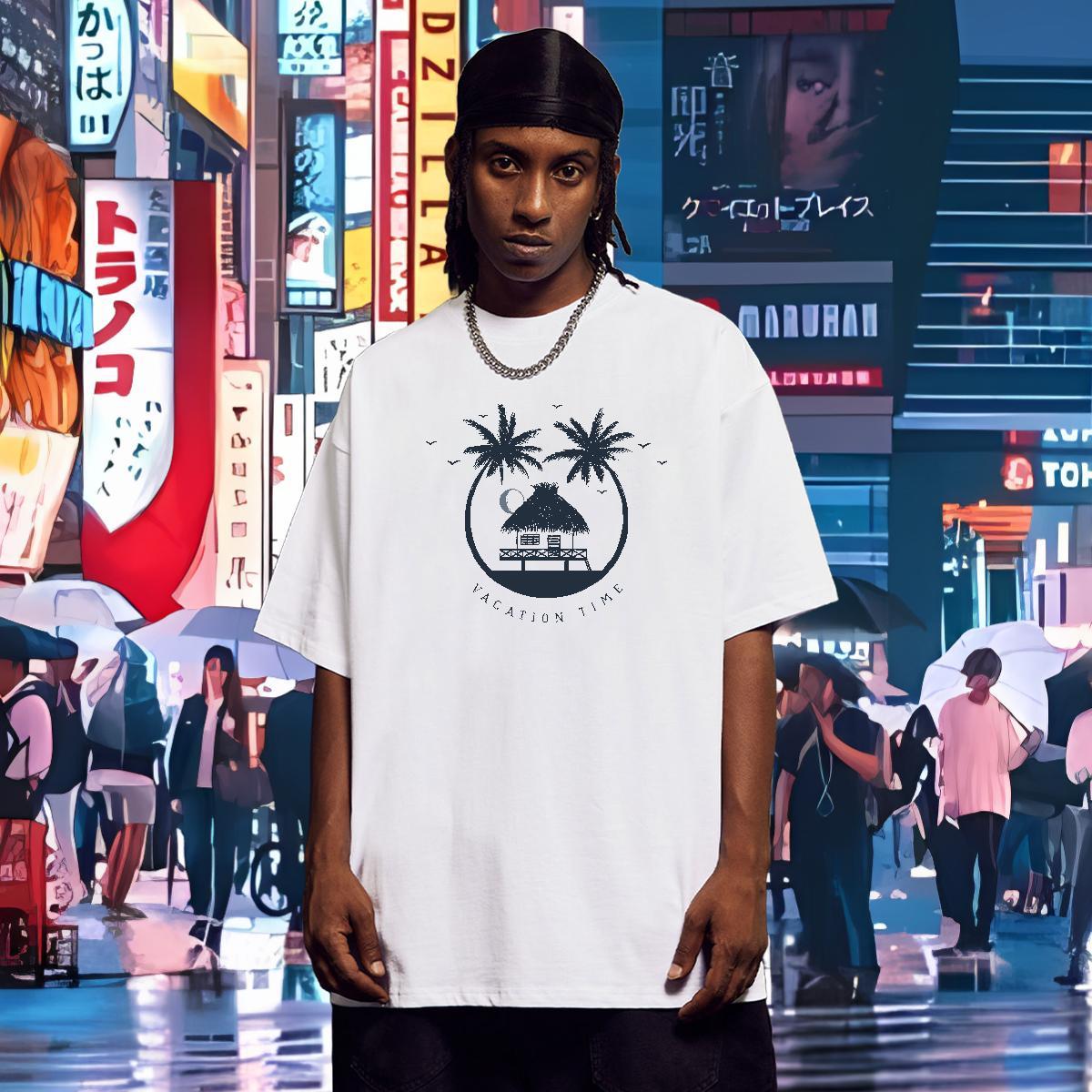 Fashion New T-Shirts 230g Cotton tree High Street Hip Hop Tshirts O Neck Short Sleeves Soft Mens Tshirts Oversized 4XL