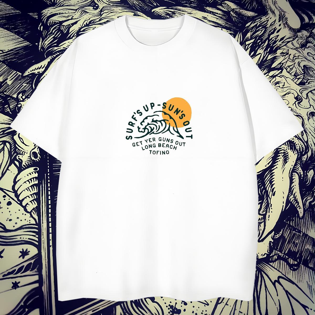 Classic Mens Tshirts 230g Pure Cotton Daily Outfit sea wave DIY Printed Short Sleeve O-Neck New T-Shirts Clothes