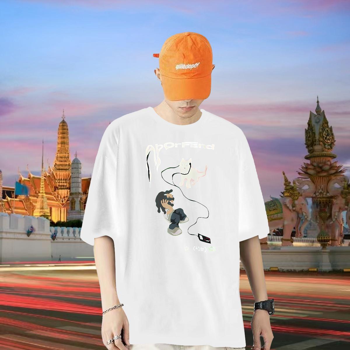Custom Mens T Shirts 100% Cotton 230g cat Casual Beach Tee Shirt O Neck Short Sleeves Free Shipping Tshirt for Man Woman Custom Printed