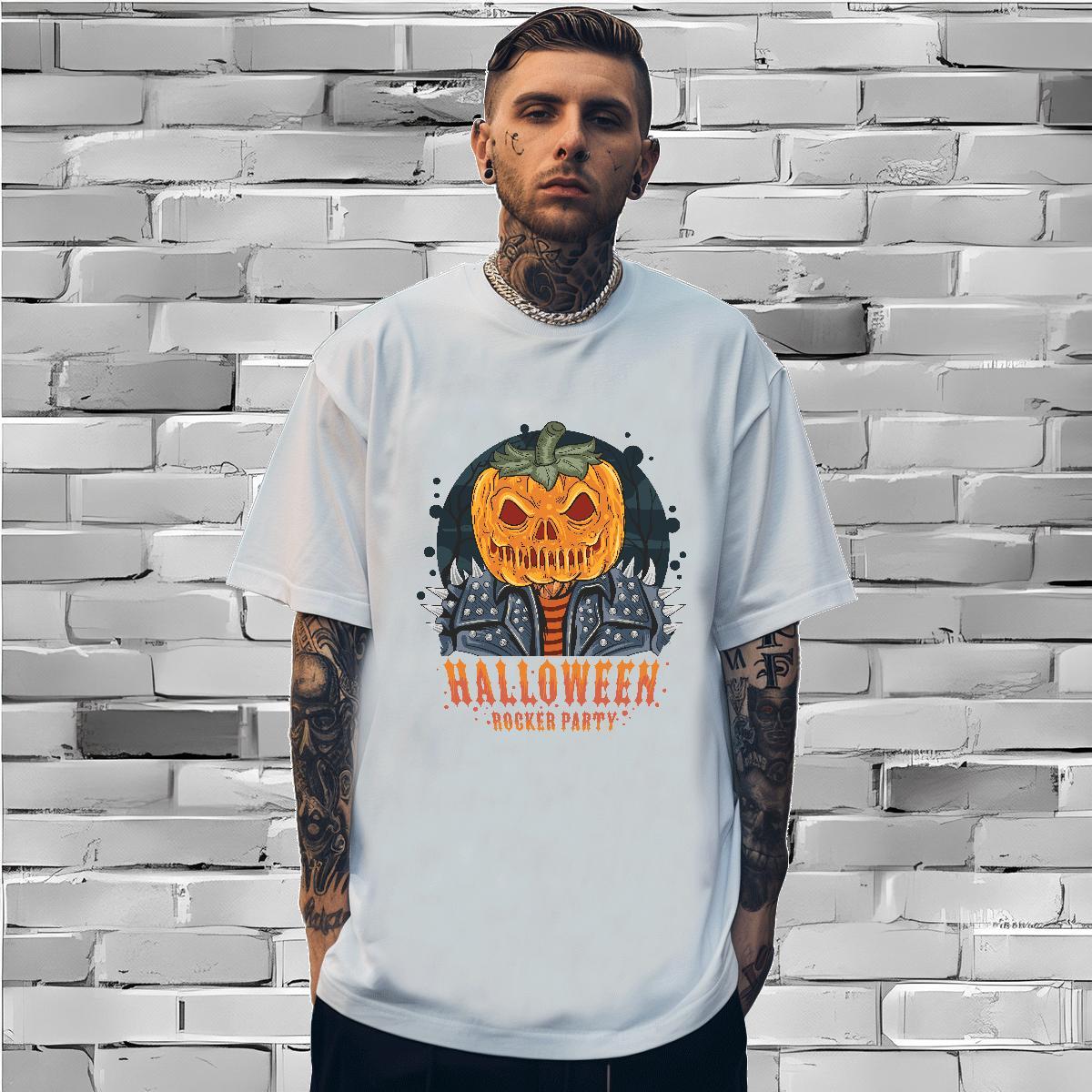 Man T Shirts 230g Cotton Halloween Casual Daily Wear Breathable Short Sleeve Skull Men Clothes T-Shirt 2024 Wholesale Tee Shirt
