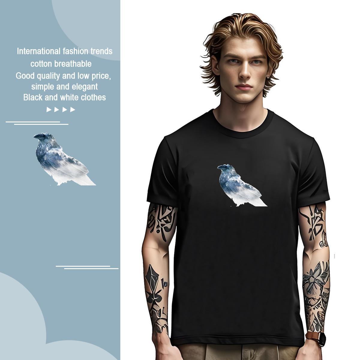 Wholesale Tshirt for Man Woman 230g Pure Cotton bird T-Shirts Daily Wear Breathable Crew Neck Black White Casual New Polos