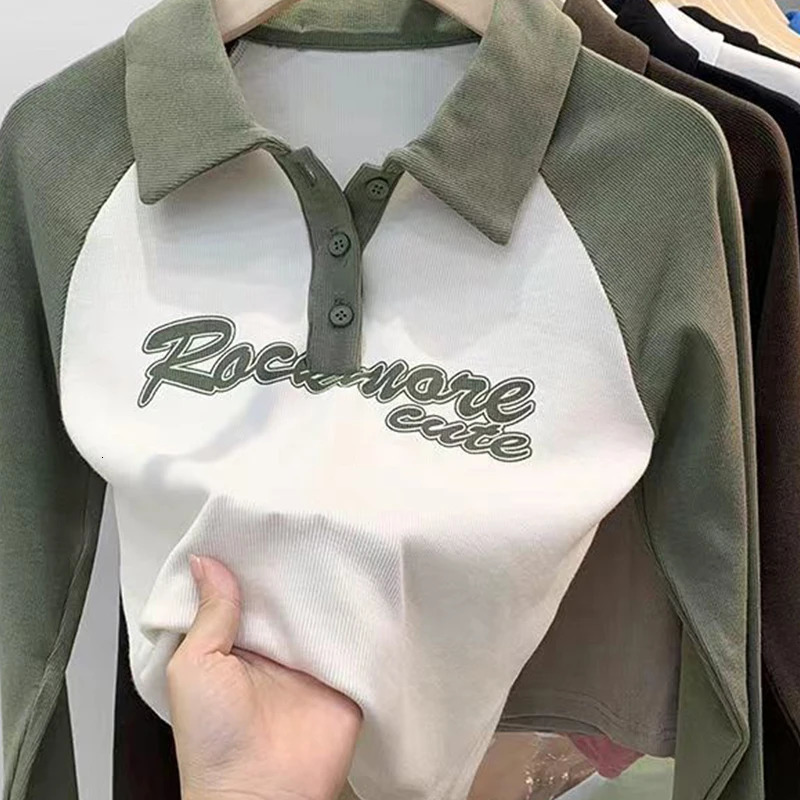 Short Sleeve Lapel Top T-shirt Womens Casual Fashion Letter Printing V-Neck Pullover Polo Summer Clothes Tees 240806