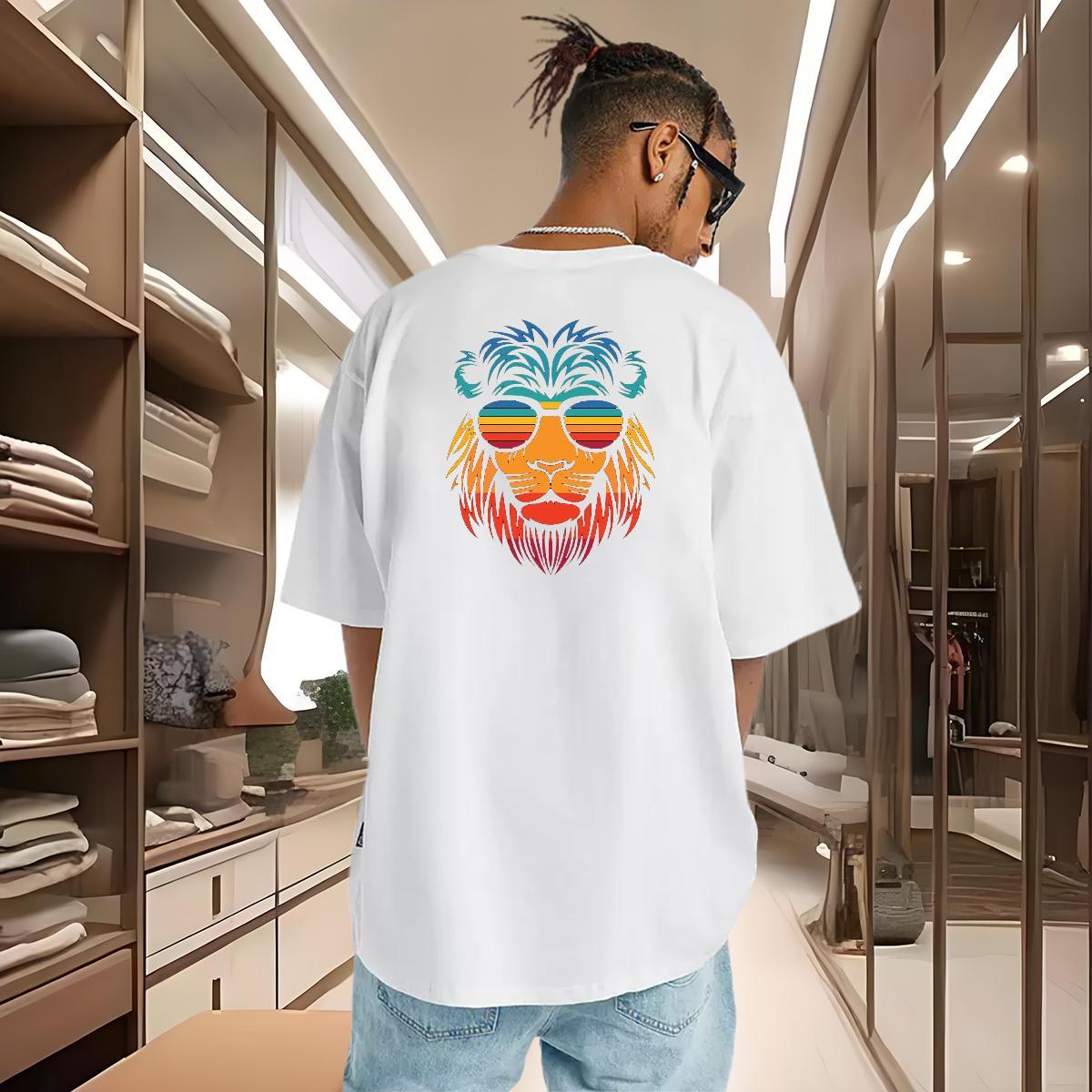 Free Shipping T Shirt For Man 230g Cotton lion Street Wear Tee Shirt Crew Neck Breathable Loose Tshirt for Man Woman Anime Print