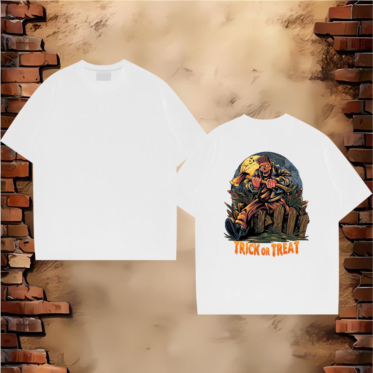 Fashion Casual T Shirt For Man 100% Cotton 230g Halloween Home Outdoor Tops Shirt Breathable Soft Brand Men Clothes T-Shirt Black Oversized