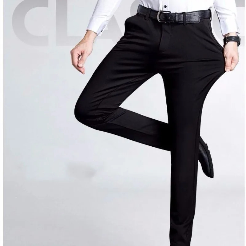 Business Version Slim Fitting Mens Spring Summer Casual Straight Leg Suit Pants Solid Color Button Pockets Fashion Trousers 240806