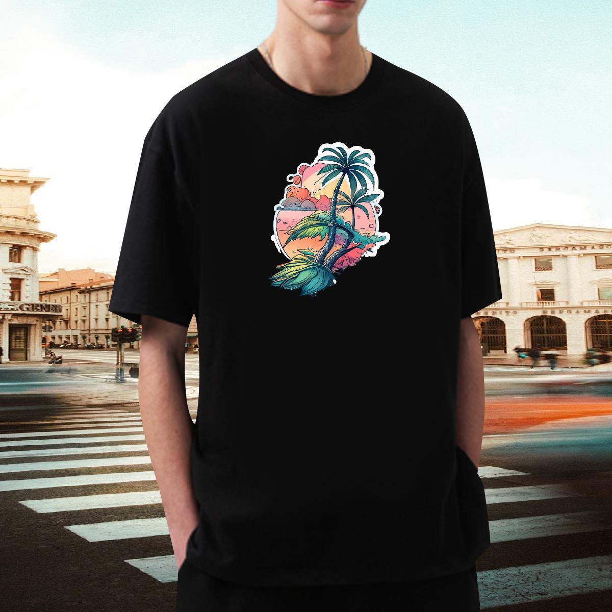 High Quality Mens Tshirts 230g Cotton Casual Beach beach Cartoon Print Short Sleeve O-Neck New Arrival T-Shirts Tees