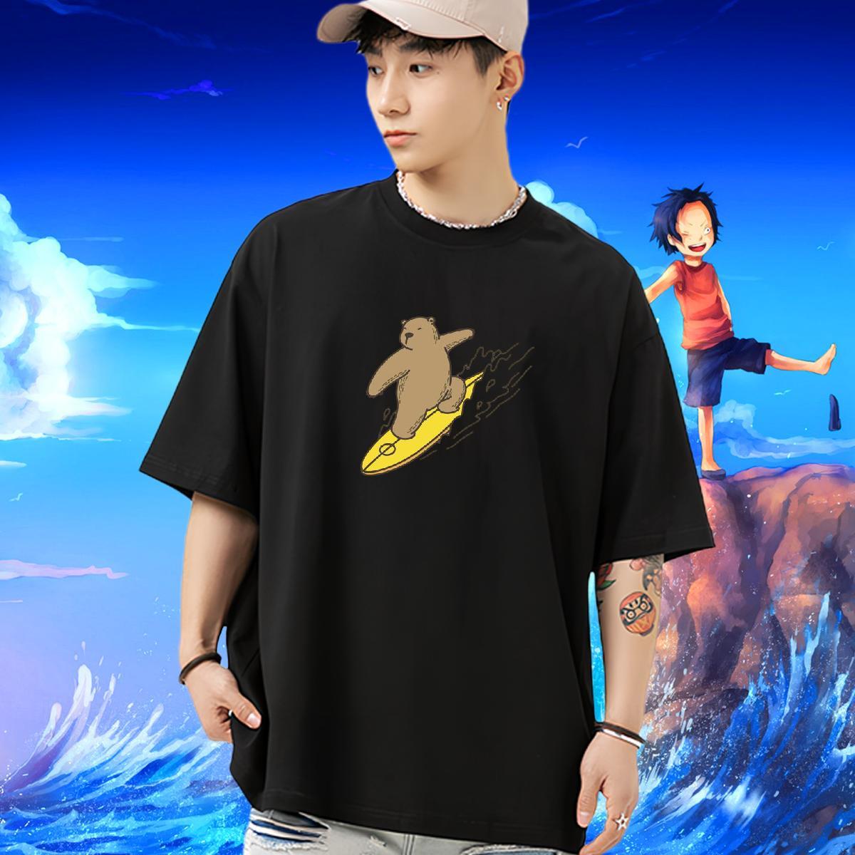 DIY Man T Shirts 230g 100% Cotton bear Street Casual Top Tees Breathable Short Sleeve TOP Quality Men Clothes T-Shirt Custom Cartoon