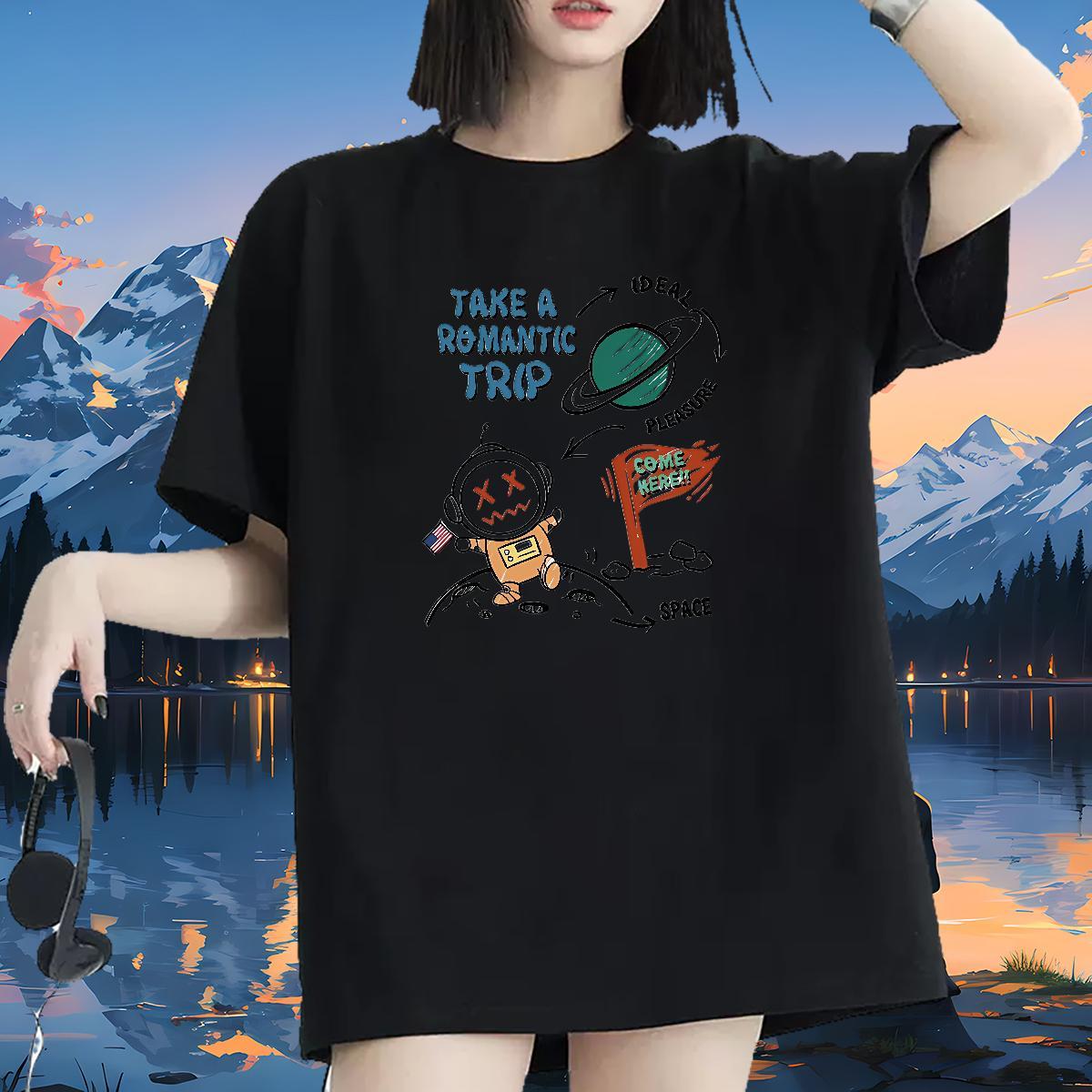 Loose T shirt O Neck Short Sleeves Lady T shirt Plus Size Custom star Hip Hop Street 230g Cotton 2024 Tops