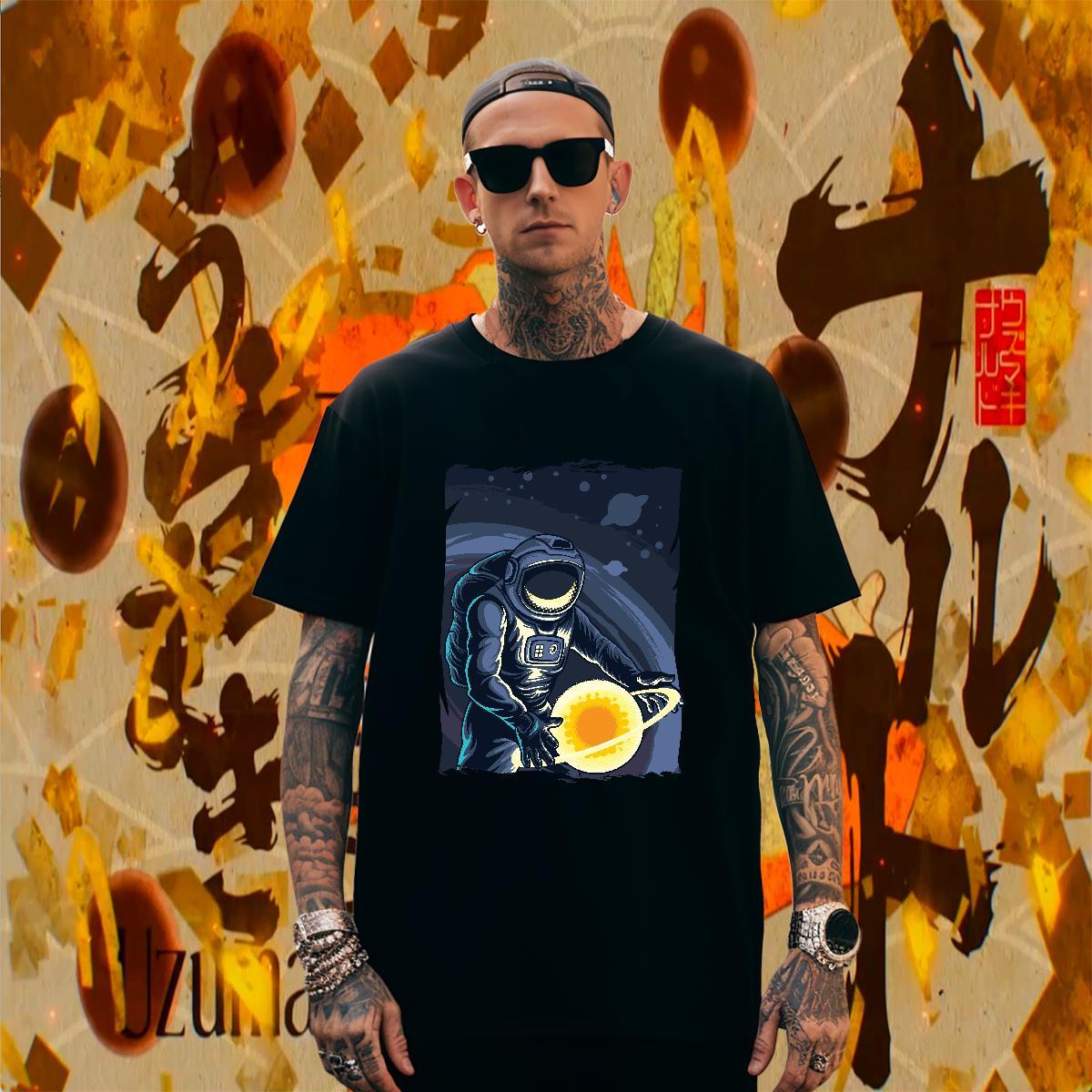 Man T Shirts 230g Cotton spaceman Street Wear Crew Neck Breathable DIY Logo Oversized Men Tops Tees Fashion New Cool Top Tees