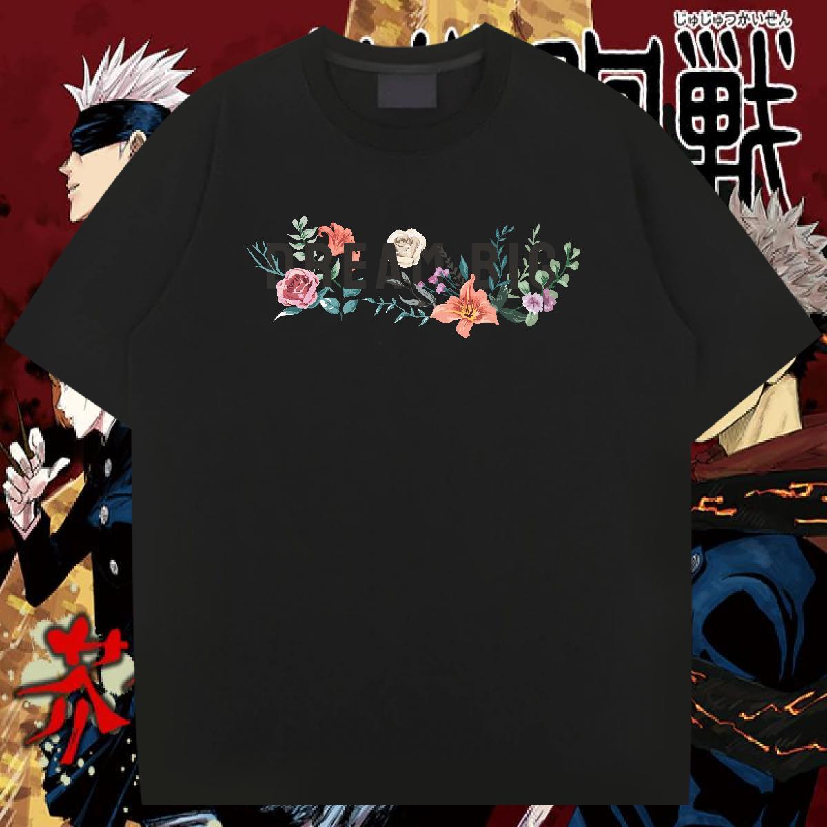 Fashion Designer T Shirt For Man 230g Cotton flower Street Wear Clothes O Neck Short Sleeves Wholesale Men Tops Tees Custom Anime