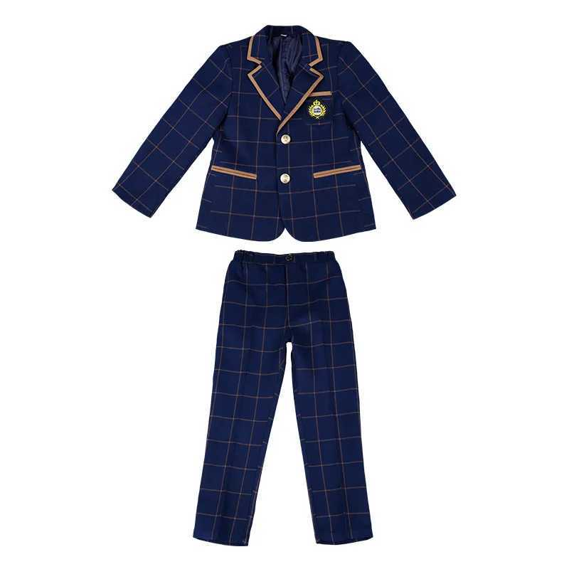 Suits Childrens British Style School Uniforms Suit Set Boys Girls Plaid Jacket Pants Tie Outfit Kids Performance Chorus Costume