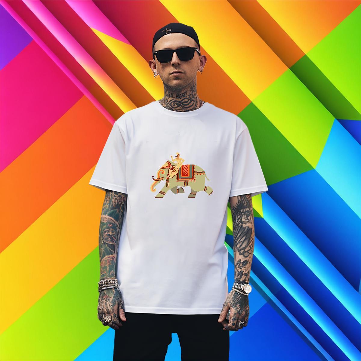 Mens T Shirts 230g 100% Cotton elephant Daily Wear Breathable Crew Neck Cartoon Printing L-4XL Tshirt for Man Woman Fashion Loose Polos